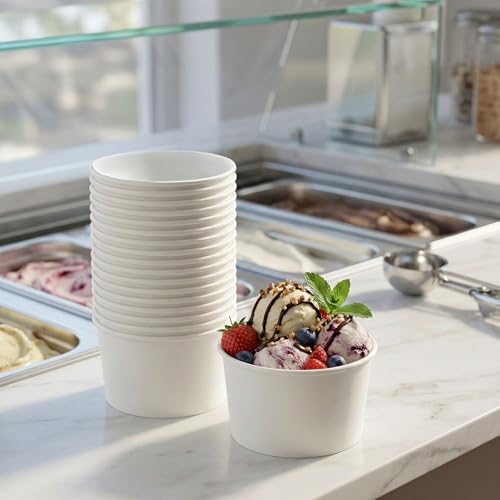 Image of Coppetta 8-Ounce Dessert Cups, 50 Disposable Ice Cream Cups - Lids Sold Separately, Sturdy, White Paper Frozen Yogurt Bowls, For Hot And Cold Foods, Perfect For Gelato Or Mousse - Restaurantware