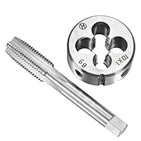 Gewindebohrer Set M10 x 1, 2-tlg. Gewindeschneider Set mit Geradgenutetem Gewindebohrer und Rundem Schneideisen aus Schnellarbeitsstahl für Innen- und Außengewinde