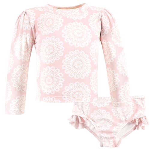 Hudson Baby Unisex Baby Swim Rashguard Set, Pink Doily, 6-9 Months