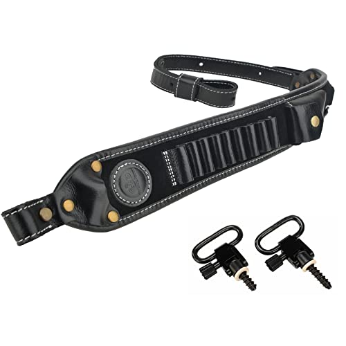 Leather Rilfe Shoulder Sling (Black with Swivels)