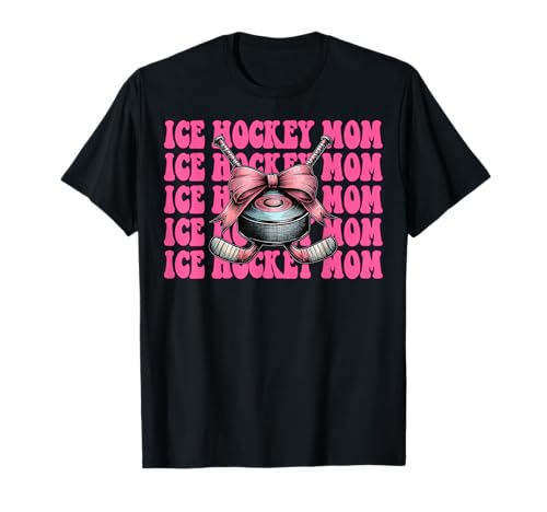 Noeud Coquette rose pour maman maman fête des mères hockey sur glace T-Shirt