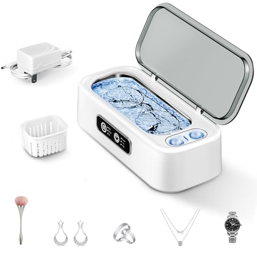 SUNPOW Ultrasonic Jewelry Cleaner Machine– Dual Chambers for Contact Lenses & Jewelry, 45kHz Sonic Cleaner for Silver & Gold, Rings, Earrings, Glasses, Watches, Necklaces – Quiet 45dB, Deep Cleaning