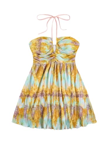 Image of SOLY HUX Women's Tie Dye Cami Dress Halter Backless Sleeveless A Line Short Summer Dresses Sundress