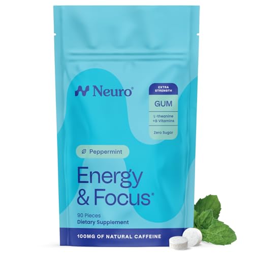 Neuro Energy & Focus Gum, Extra Strength - 100mg Natural Caffeine Gum & Nootropic Energy Supplement...