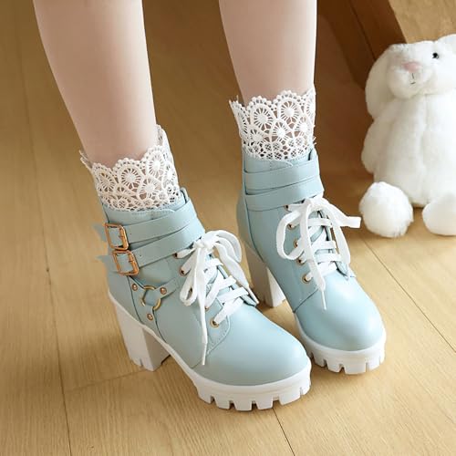 Bellirala Women Platform Boots Cute Kawaii Lolita Boots Lace Bow Chunky High Heels Gothic Buckled Platform Ankle Booties Zipper Punk Cosplay Shoes3