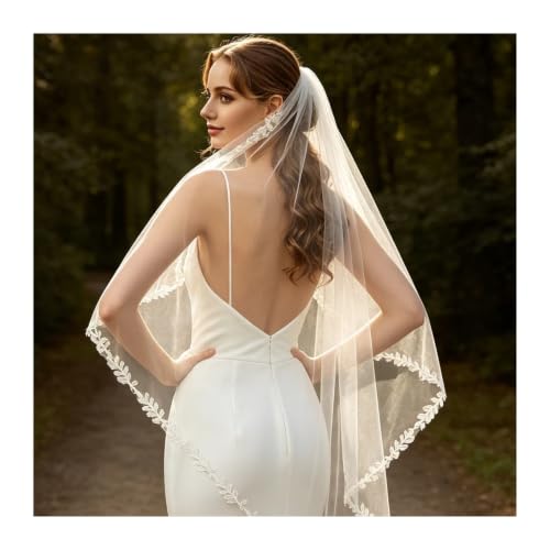 Velo de novia mantilla catedral con encaje de hojas largo ajustable 6
