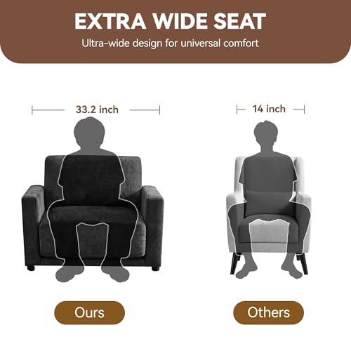Image of 44.2 inch Chenille Oversized Chair with Movable Ottoman, Modular 1 Seat Couch with Thickened Cushions, Modern Single Sofa Chaise Lounge Reading Chair for Living Room, Small Apartment, Black