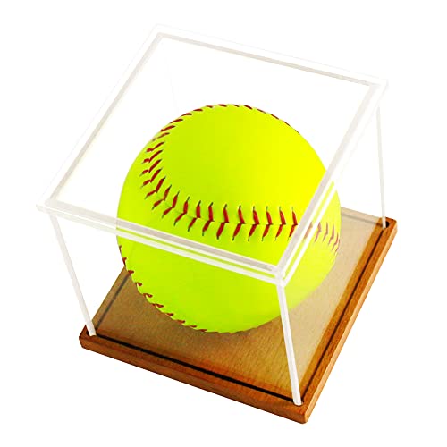 LuxRound Softball Display Case, Plastic Display Holder for Official Size Softball, Clear Display Cube for Autographed Softball Memorabilia Display Case UV Protected Acrylic Box Fit 12\" Softball - Thumbnail 2