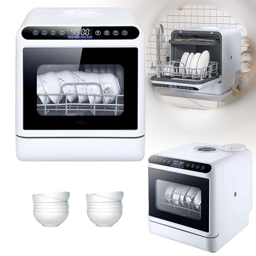 Genérico Lavavajillas de sobremesa con 4 programas, Tanque de Agua Integrado de 5 litros y función de Secado automático, Ideal para Lavar Frutas y Platos pequeños