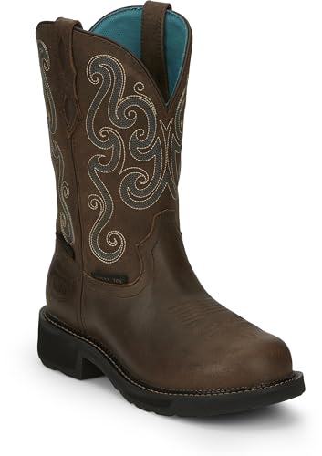 Justin Tasha 11' Steel Toe Waterproof Work Boot for Women's - Gypsy Collection - Cowhide, Rubber Outsole, Brown - 10 B