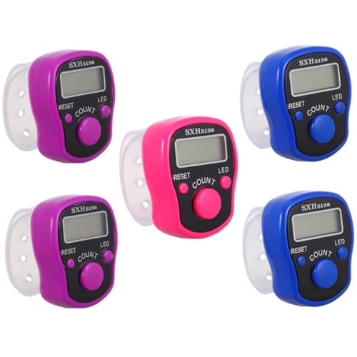 BESTonZON 5pcs Led Digital Hand Tally Counter Portable Finger Counter Adjustable Strap for Sports Knitting Meetings
