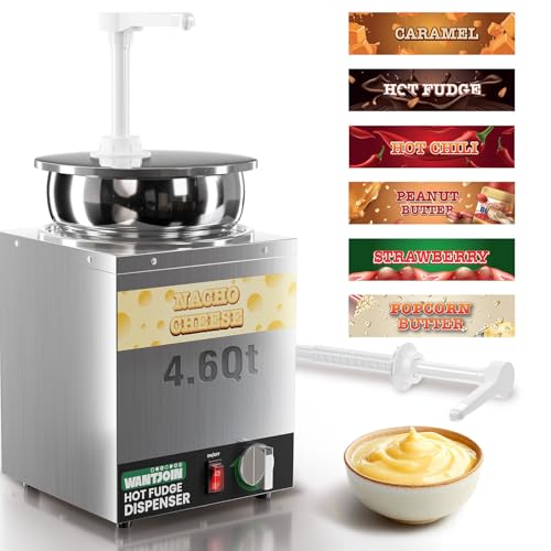 WantJoin 4.6Qt Nacho Cheese Dispenser with Pump - Nacho Cheese Warmer,Stainless Steel Hot Fudge Warmer W/5-Level Temperature Adjustment,Hot Fudge Dispenser for Hot Fudge Cheese Caramel