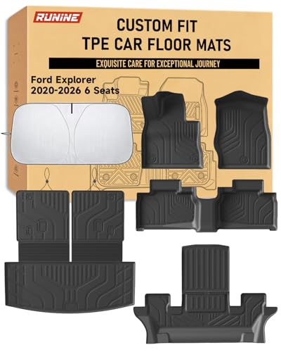 Image of Floor Mats Full Set for Ford Explorer 2020-2026 6 Seater Captain Seats, Custom Fit 3 Row All Weather TPE Floor Liners, Waterproof Heavy Duty Anti-Slip Front & Rear Car Mats