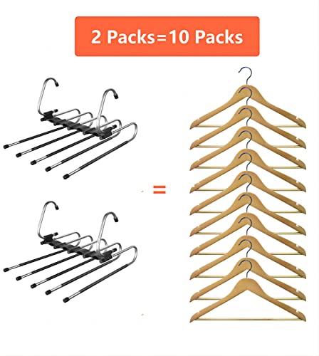 Pants Hangers, 2-Pack Stainless Steel Non-Slip Clothes Hangers For Closet Organization, Space Saving, Black For Jean Hangers For Closet Trousers Skirts Scarf Coat #TOP4