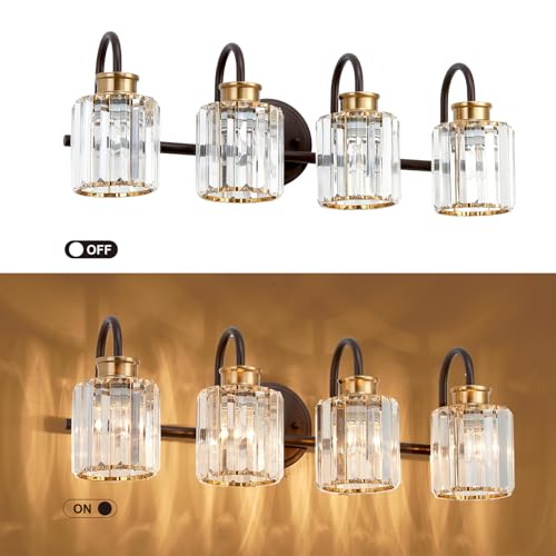 Image of ORB Bathroom Light Fixtures with K9 Crystal Lampshade Bathroom Lighting Over Mirror Vanity Lights for Living Room,Bedroom,Restroom,Hallway 4 Lights