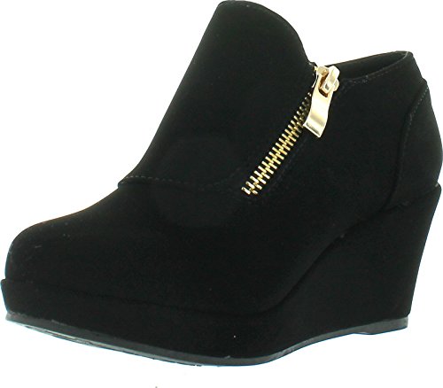 Lucky Top Rita-2K Children Girl's Comfort Platform Wedge Heel Ankle Booties,Black,10