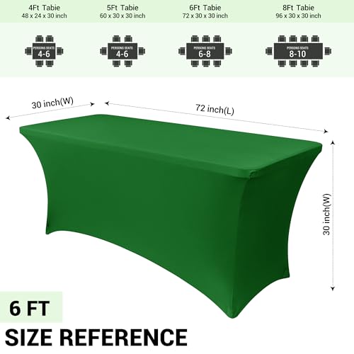 Image of Obstal 6ft Stretch Spandex Table Cover for Standard Folding Tables - Universal Rectangular Fitted Tablecloth Protector for Wedding, Banquet and Party, 72L x 30W x 30H Inches, Emerald Green, 2pc