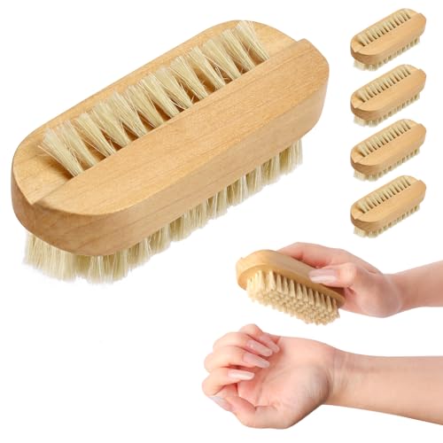 LOPHE Cepillo de Uñas de Madera, 4 Piezas Cepillos para Uñas, Cepillo de Mano de Limpieza, Diseño de Doble Cara, Herramienta de Limpieza de Manos, Nail Brush con Cerdas Naturale (Amarillo)