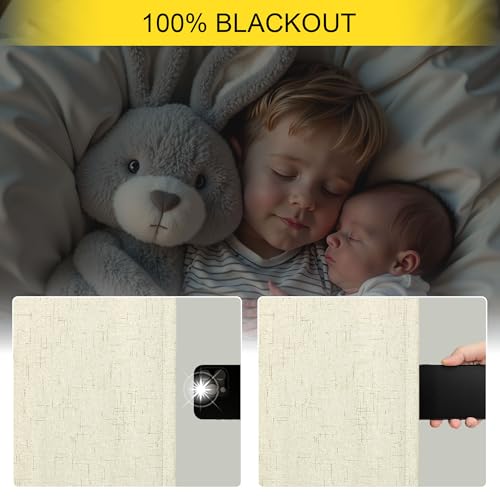 Pitalk Living Room Curtains Ideas Modern Black Out Curtains for Bedroom Windows Treatments 84 Heat & Cold Blocking Drapes for Sliding Glass Door Back Tab 2 Panels Cottage Linen Textured Cream Beige - Image 4