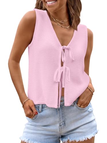 Image of LILLUSORY Womens Tie Front Tops Vacation Sweater Vest | Bohemian Style, Beach Resort Wear, Concert Western Outfits, Crochet Tops, Vacation Outfits, Cute Y2k Sleeveless 2026