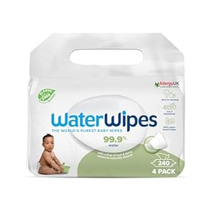WaterWipes plastikfreie, texturierte Reinigungstücher für Kleinkinder & Babys, 240 Stück (4 Packungen), 99,9 % wasserbasierte Reinigungstücher, unparfümiert für empfindliche Haut