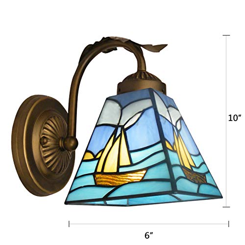 Image of LITFAD Tiffany Designed Wall Sconce with One Light Stained Glass LED Wall Light Fixture Decorative Wall Lamp for Staircase Bedroom Hotel Restaurant (Blue - 1 Light)