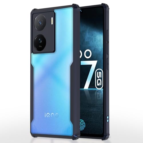 Pikkme iQOO Z7 5G / iQOO Z7S 5G Back Cover | Crystal Clear Transparent Back | Ultra Hyrbid | Full Camera Protection | Raised Edge | Bumper Back Case (Blue)
