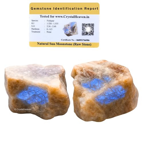 Crystal Heaven Certified Sun Moonstone Healing Rough Stone,Natural Raw Crystals For Manifestation,Meditation And Reiki Healing(2 Pieces)