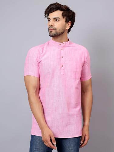 Image of LATEST CHIKAN Men's Cotton Regular Casual Strped Short Kurta Half Sleeves - (SK-LJ.DS.AS)