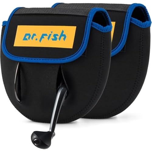 Dr.Fish Spinning Fishing Reel Cover, Fits 1000-6000+, Neoprene Protective Bag with Handle Slot, Spinning Reel Storage Case Pouch Accessories 4000-6000 2 Pack