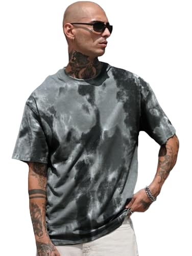Image of LEOTUDE Men's cotton Oversized Fit Oversized Round Neck Half Sleeve Tie & Dye Printed T-Shirt