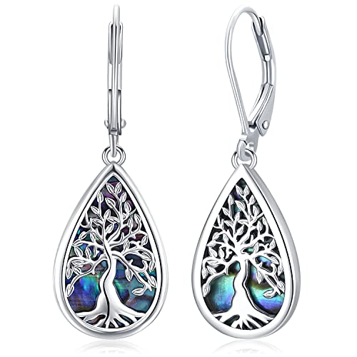 Tree-Of-Life-Dangle-Earrings For Women, S925 Sterling Silver Fashion Drop Hook Jewelry Gift (Abalone Shell-A) #TOP3