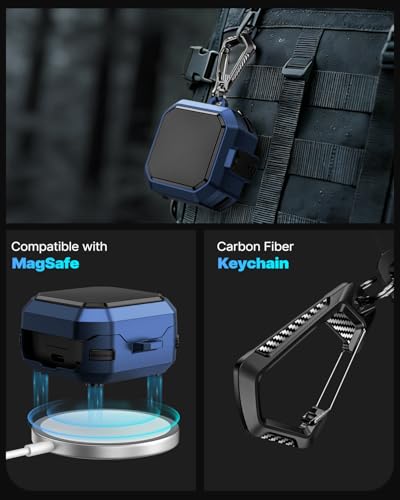 Image of Safety Lock Case for Samsung Galaxy Buds 4 Pro /4 (Blue) | Compatible with MagSafe,with Cleaning Kit & Keychain,Mecha Protective Case