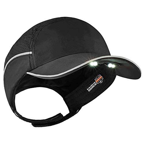 Lightweight Bump Cap with LED Brim Lighting, Baseball Hat Style, Ergodyne Skullerz 8965,Black