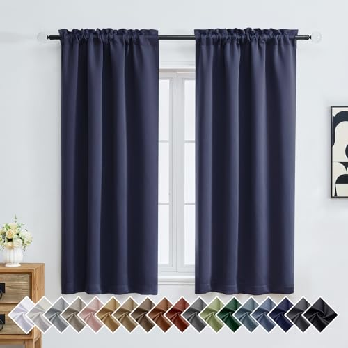 Image of Navy Blue Blackout Curtains for Bedroom 63 Inch Length 2 Panels, Protect Privacy Thermal Insulated Curtains for Bedroom, Dual Rod Pocket Window Treatments Blackout Drapes, 2x40Wx63L Inches