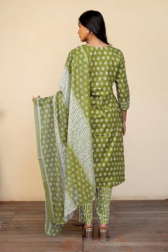 Image of MIRCHI FASHION Women's Straight Fit Pure Cotton Floral Printed Kurta Set with Dupatta and Pant