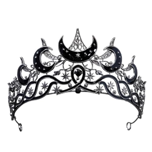 Gothic Black Queen Crown for Women, Celestial Moon Star...