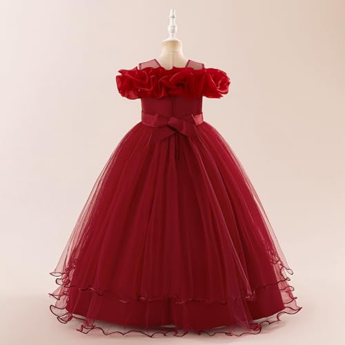 Vestidos rojos de niña para comuniones con falda tutú y hombros descubiertos tallas 7-12 4
