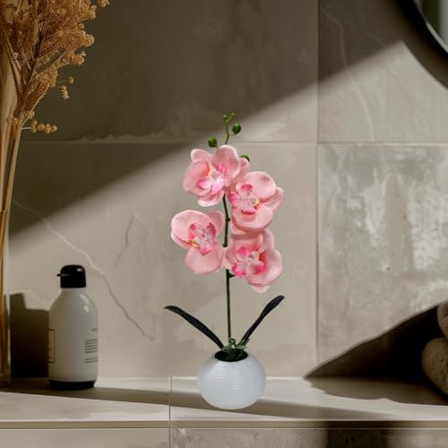 Image of CURATED CART Flower Pot with Artificial Flowers - Orchid Peach Flower with White Vase | Ideal for Home Decor | Office Decor | Gifting | Size 36 x 9cm