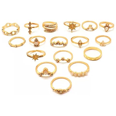 SUNSCSC Vintage Silver Gold Joint Knuckle Nail Midi Ring Set Stackable Finger Rings for Women Girls (17pcs gold) Cover