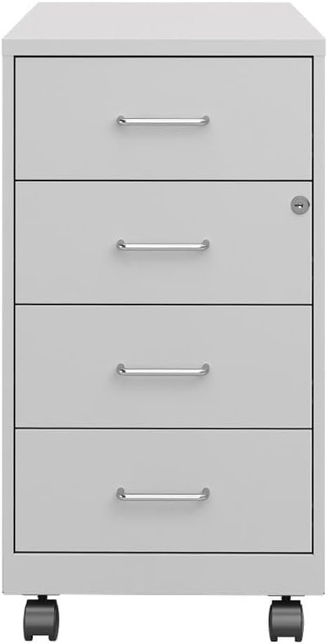 Hirsh Industries Space Solutions 18" D 4 Drawer Metal Mobile Organizer - Locking - Arctic Silver