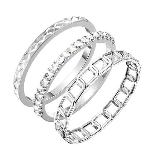 YWXTW 3 Pack 14K Gold-Plated Non Tarnish Stacking Rings for Oura Gen 4/Ultrahuman/Samsung/Diamond Timeless Elegance White Zirconia Engagement/Promise Oura Stack Band Gift for Women Silver 9