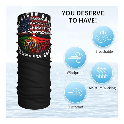 American Grown with Portuguese Roots Portugal Flag Neck Gaiter Balaclava Face Mask for Men Women Patriotic Design Seamless Bandana Cover Scarf Headwear Headband Head Wrap White4