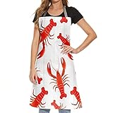 Cute Lobsters Apron Kitchen Women Funny Cotton Linen Cooking Apron with Adjustable Neck Romantic...