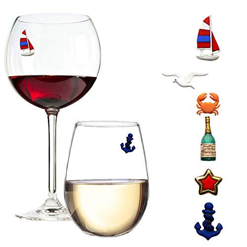 Sailing Nautical Magnetic Wine Charms - Works on Acrylic Glasses So Perfect for the Boat - Set of 6 by Simply Charmed