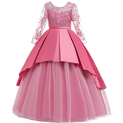 Myrisam Little Big Girls Applique Lace Princess Pageant Dresses Long Sleeve Bridesmaid Wedding Party Birthday Long Gown Dusty Rose 9-10T #TOP6