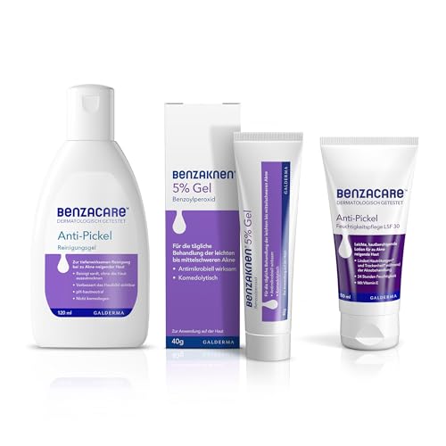 BENZAKNEN 5% Gel (40 g) + BENZACARE Anti-Pickel Reinigungsgel (120 ml) + Feuchtigkeitspflege (50 ml): Gegen Akne & unreine Haut reduziert Mitesser & Pusteln befreit Poren dermatologisch getestet