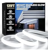 HeliosRibbon COB Led Neon Rope Lights 131ft 6000K Cool White, 110-120V Outdoor Waterproof Lightin...