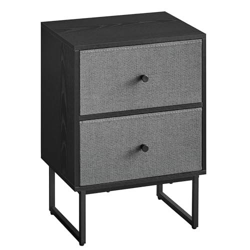 VASAGLE Comodino, Tavolino con 2 Cassetti in Tessuto Rimovibili, Contenitori Cesti, per Camera da Letto, Soggiorno, Nero Ebano e Grigio Ardesia LGS029B56