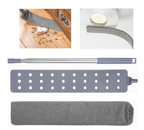Staubwedel Mikrofaser Eckbesen Staubwischer Langstiel ausziehbar, Teleskop Staubbesen Staubbürste waschbar für Decke Boden möbel Schrank flexibel